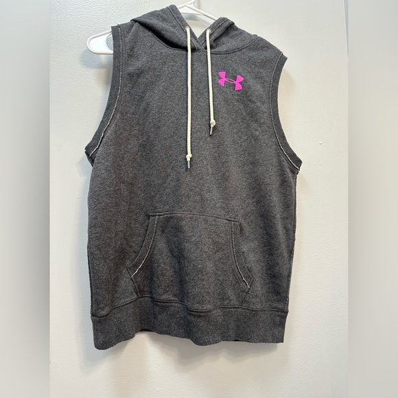 Under Armour Charcoal Sleeveless Hoodie with Magenta Logo - Picture 1 of 6